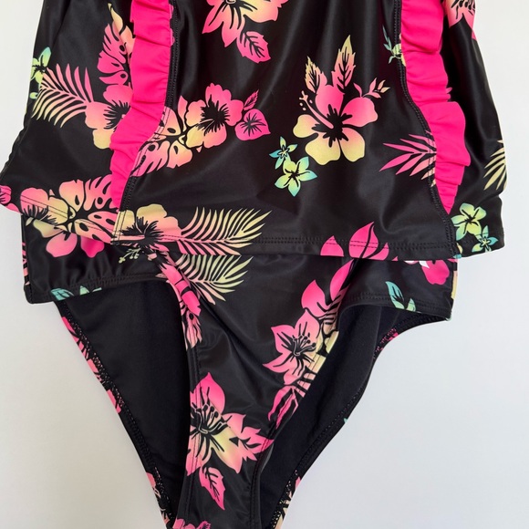Hurley Floral 2 Piece Tankini, Girl's Size XL 14/16 - Black/Pink - Picture 1 of 2